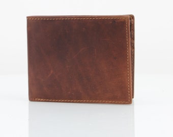 Brown Oil Pull Up Leather RFID Leather Bi Fold Wallet
