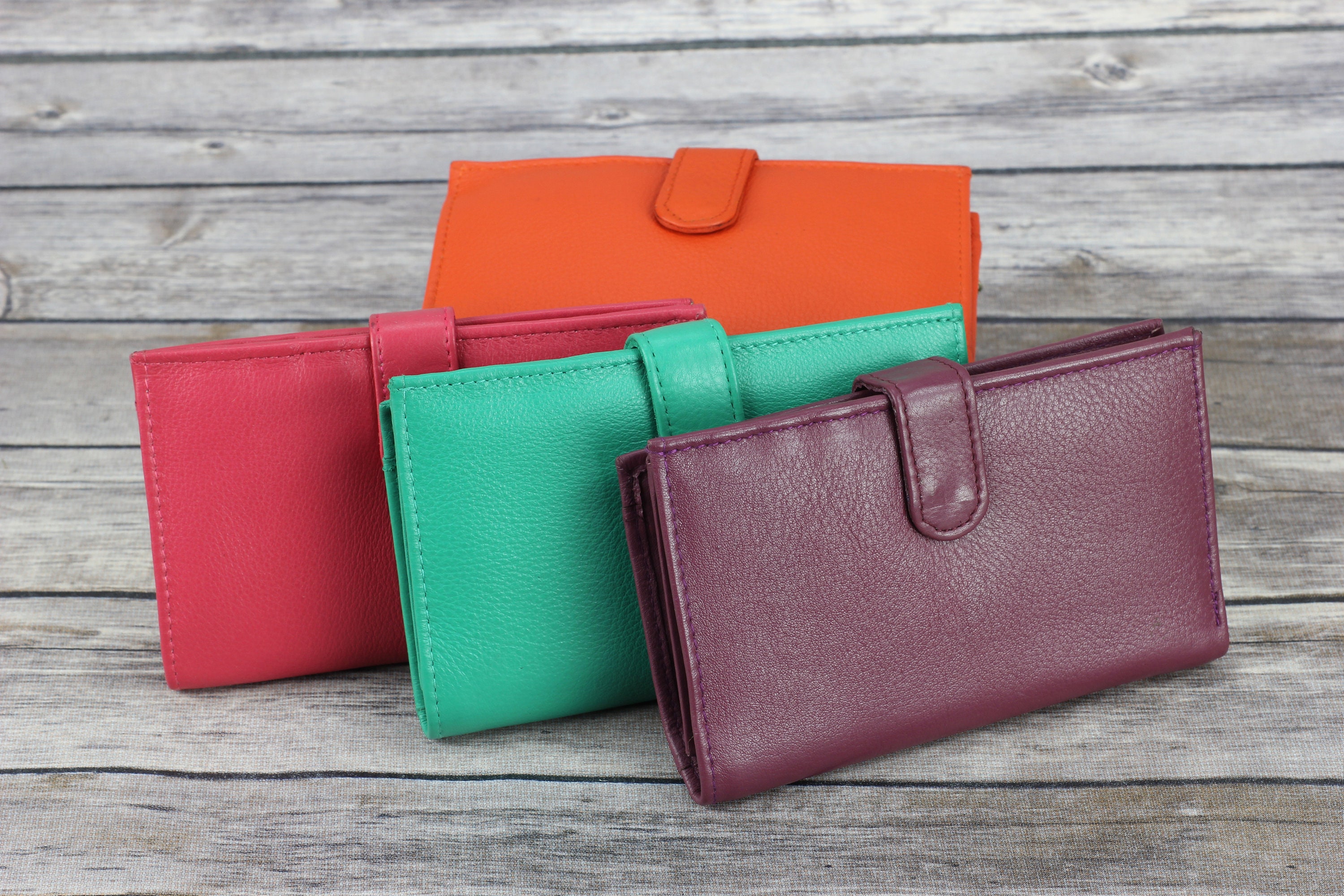 Women's Leather Tri-fold wallet women's snap close | Etsy