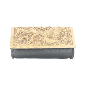 Cartera con solapa de cuero repujado para mujer, Cartera de mano estilo western para mujer, Bolso pequeño estilo vaquera, Bolso para mujer, Regalo de aniversario