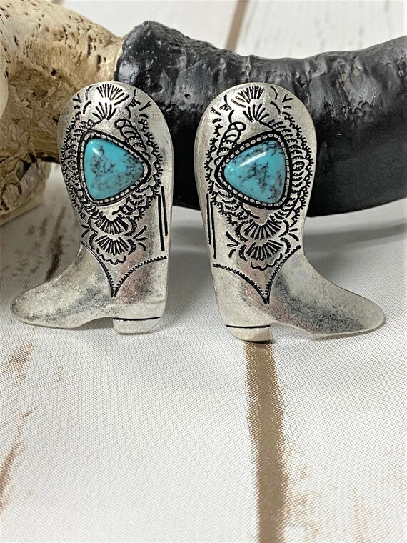 Cowboy boot earrings silver best sale