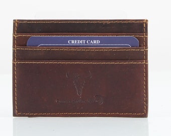 Oil Pull Up Leather RFID Protection Card Case