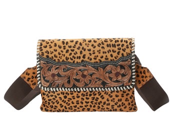 Hair on Hide Flap Over Leopard Print Crossbody