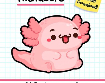 Axolotl PNGTuber, Kawaii VTuber Avatar, Reactive PNG Model for Twitch, Discord, YouTube Streamers
