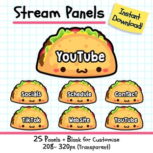 Twitch Taco Panels, 25 Cute Food Twitch Streamer Panel Pack