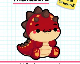 Dino PNGTuber, Kawaii Red Dinosaur Vtuber Model for Twitch Streamers
