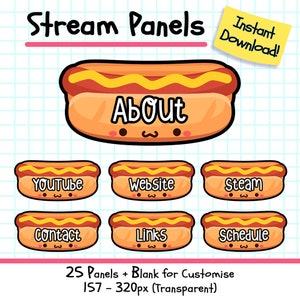 Twitch Hotdog Panels, 25 Cute Sausage Sandwich Twitch Streamer Panel Pack