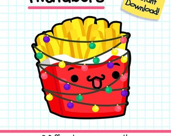 Christmas French Fries PNGTuber, Festive Street Food Vtuber for Twitch Streamers