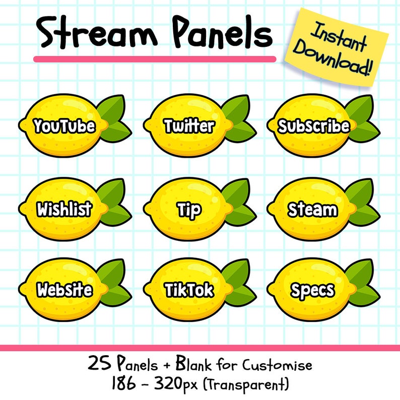 Twitch Lemon Panels, 25 Cute Twitch Food Streamer Panel Pack - Etsy
