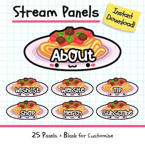 Painéis de almôndegas de espaguete Twitch, 25 painéis de comida fofos para streamers Twitch