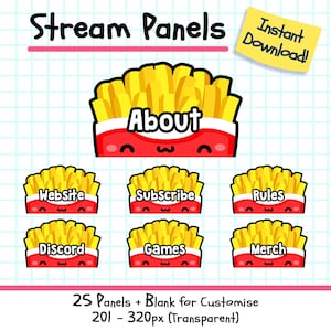Panele Twitch French Fries, 25 uroczych chipsów ziemniaczanych Twitch Streamer Panel Pack