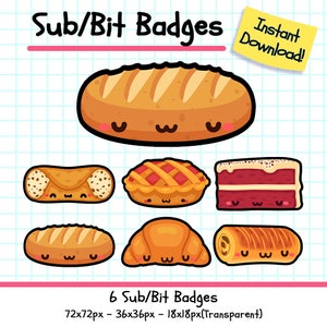 Twitch Bakery Badges, 6 süßes Food Sub Bit Badges