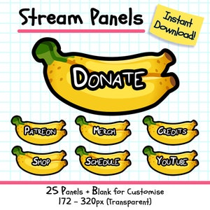 Twitch Banana Panels, 25 Cute Twitch Streamer Panel Pack