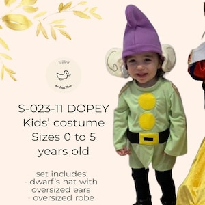Dopey halloween costume kids unisex boy girl baby toddler dwarf green outfit first birthday cake smash photo snow white disney character