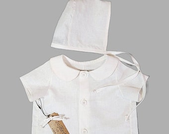 FRANKIE ~ white outfit baby, boy or girl newborn linen set MADE to ORDER