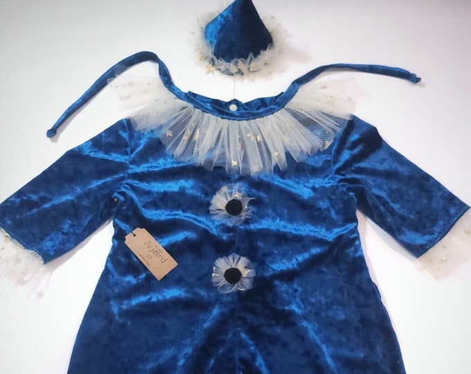 Blue velvet clown costume for kids, unisex boy girl, MADE to ORDER
