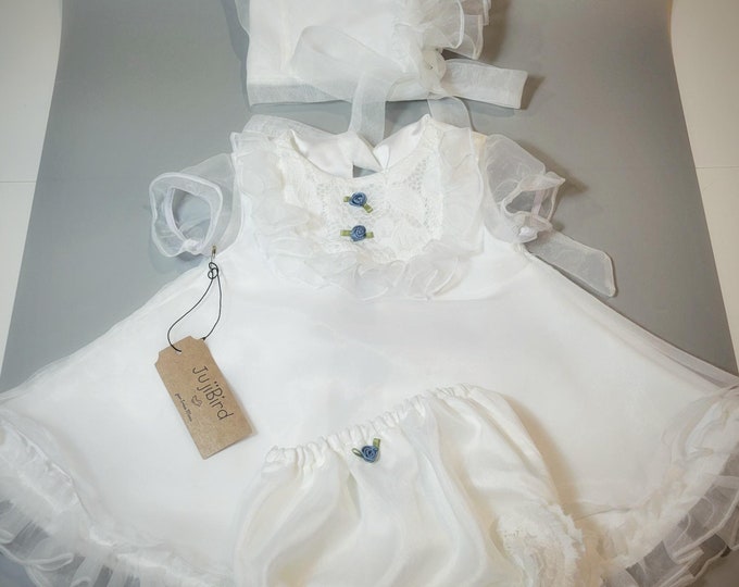 LEAH ~ baby girl outfit lace organza dress bloomers bonnet  MADE to ORDER