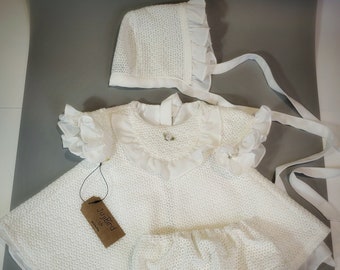 LEAH ~ baby girl outfit lace dress bloomers bonnet  MADE to ORDER