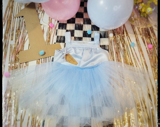 ALICE ~ baby tutu dress romper 1st first birthday outfit Wonderland One tea party baptism summer flower girl blue blush ivory MADE to ORDER