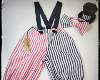 CIRCUS ~ bébé clown costume d’halloween 1er anniversaire rayures à pois tenue enfant garçon fille rouge noir top hat nœud papillon bretelles FAITES sur commande