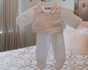 White outfit for baby boy, ceremony outfit with custom embroidery  MADE to ORDER