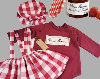 BONNE MAMAN ~ baby girl halloween outfit for toddler, strawberry jam logo costume kids, made to order