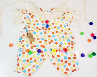 Kids clown costume unisex outfit, polka dot dress up baby boy girl toddler first birthday circus party, cake smash photo MADE to ORDER