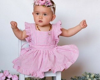 LIV ~ baby girl summer outfit pinafore dress bloomers sun hat MADE to ORDER