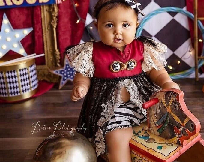 RING GIRL ~ circus ring master costume for baby or toddler girl dress outfit with top hat and bloomers