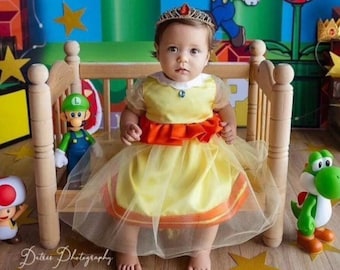 Daisy or Peach princess dress and crown for baby toddler girl MADE to ORDER