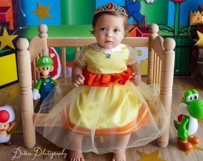 Daisy or Peach princess dress and crown for baby toddler girl MADE to ORDER