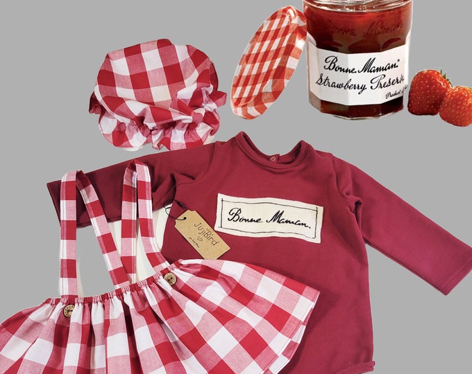 BONNE MAMAN ~ baby girl halloween outfit for toddler, strawberry jam logo costume kids, made to order