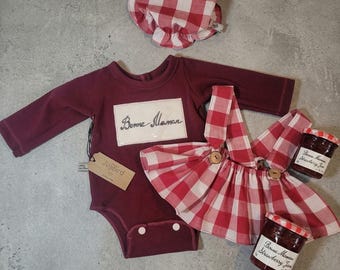 BONNE MAMAN ~ Baby Strawberry Jam Costume, Bonne Maman Jam Jar Outfit, Toddler Halloween Costume, Handmade Gingham Outfit for Baby Girl Boy