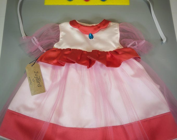 Peach princess dress and felt crown for baby girl, yellow or pink Super Mario Daisy toddler costume, MADE to ORDER