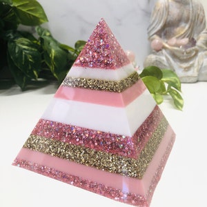 3 Inch Multi Layered and Colors Resin Pyramid with Hearts and Glitter