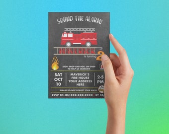 Download digital - SOEM OS ALARMES! Convite de aniversário - Aniversário de menino, convite com tema de caminhão de bombeiros