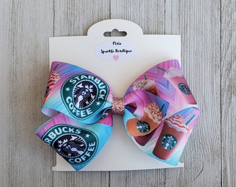 Frappe Latte Nylon Headband Clip Hair Bow RTS