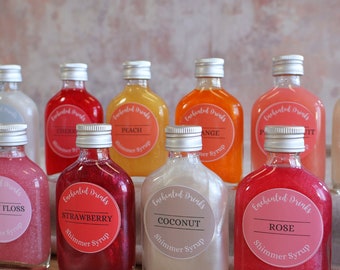 Flavoured Syrup for Cocktails & Prosecco with Edible Drink Shimmer | 16 Flavours | 50ml = 10+ Servings | Changes the Taste and Colour.
