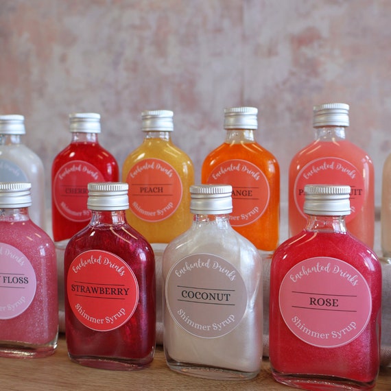 Flavoured Syrup for Cocktails & Prosecco with Edible Drink Shimmer | 16 Flavours | 50ml = 10+ Servings | Changes the Taste and Colour.