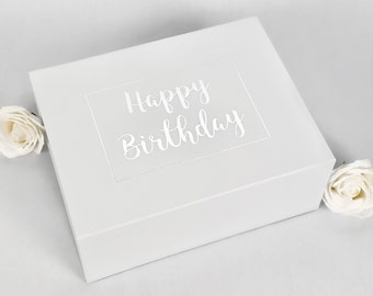 Engraved Happy Birthday White Magnetic Gift Box