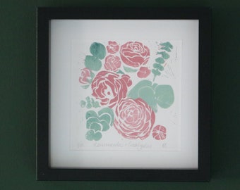 Ranunculus & Eucalyptus [Linocut]