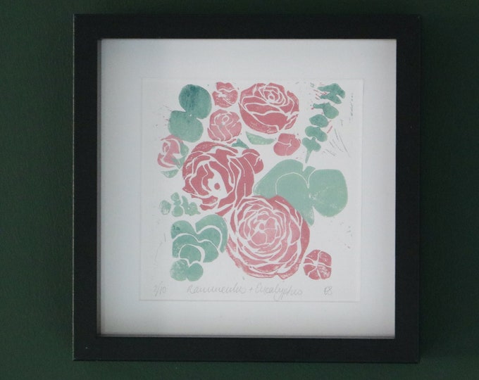 Ranunculus & Eucalyptus [Linocut]