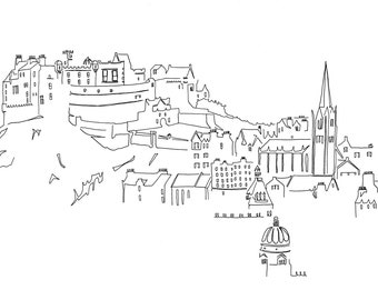 Edinburgh Castle & Old Town - A4 Line Drawing