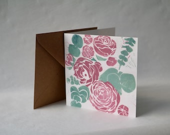 Ranunculus and Eucalyptus - Square Greetings Card