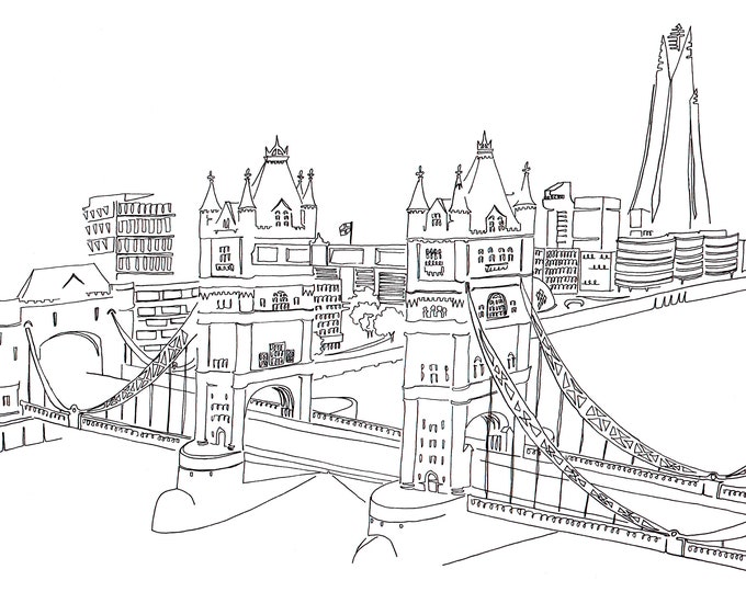 Tower Bridge, London - A4 Line Drawing