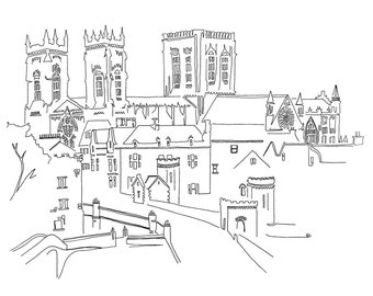 York Minster & Lendal Bridge [Line Drawing]