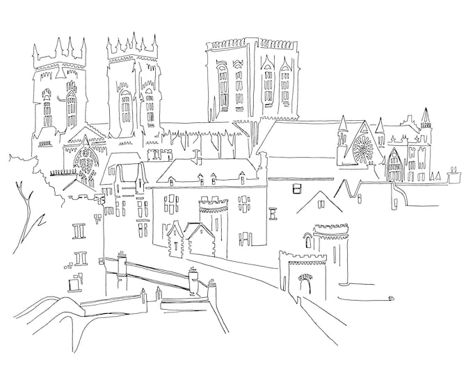 York Minster & Lendal Bridge [Line Drawing]