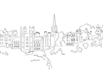 The Mound & Ramsay Gardens, Edinburgh [Line Drawing]