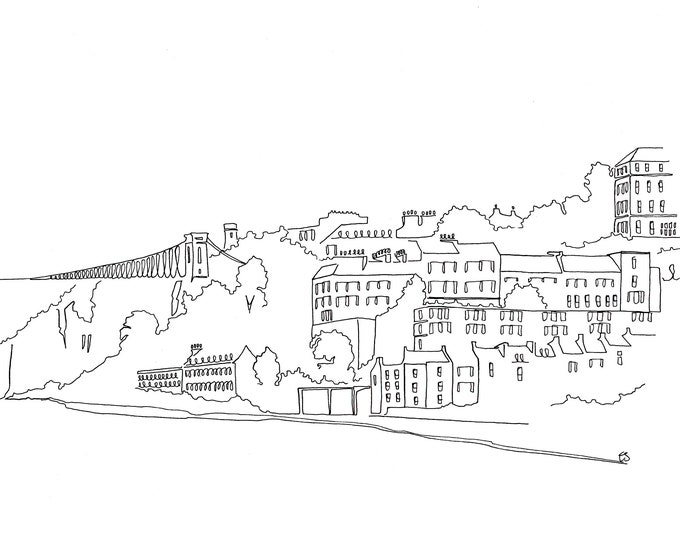 Clifton Suspension Bridge, Bristol - A4 Line Drawing