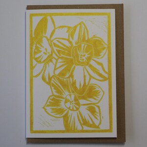 Linosnede wenskaart - narcis - botanische kaart - verjaardagskaart - kunstkaart - lentekaart - briefpapier