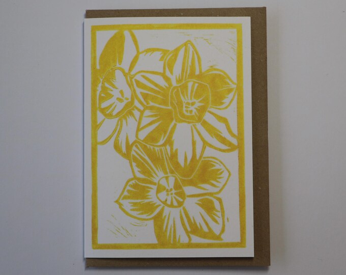 Linocut Greetings Card - Daffodil - Botanical Card - Birthday Card - Art Card - Spring Card - Stationery